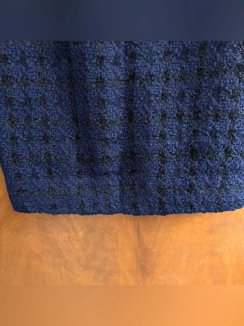 J. Crew Navy Blue Wool Tweed Pencil Skirt Plaid Office Work Career Metallic Boho